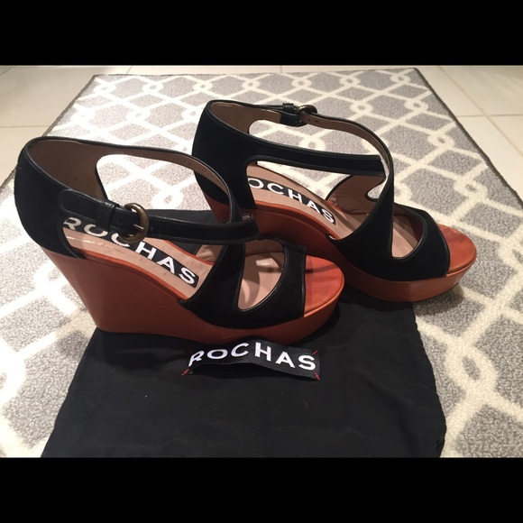 ROCHAS Black Suede Wedge Sandal. IT37.5 - Picture 2 of 5